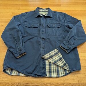 L L Bean Vtg 90s Flannel/cotton Lined Shirt Jacket Blue Plaid Lined Mens M